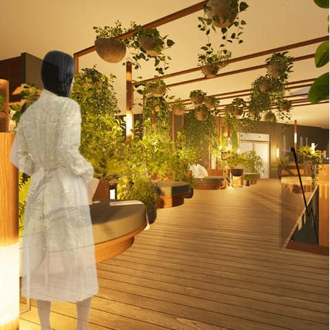 3D-Simulation des neuen Baumwipfel-Pfads im Ph&ouml;nix-Bad Ottobrunn (&copy; wellverde concept GmbH) Anfang M&auml;rz 2026 startet die Neugestaltung unserer Saunawelt f&uuml;r dein Wohlbefinden.