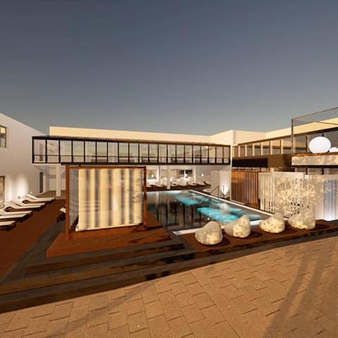 3D-Simulation der neuen Terrasse mit Pool und Outdoor-Lounge. Neugestaltung der Saunawelt Ph&ouml;nix-Bad Ottobrunn (&copy; wellverde concept GmbH) Anfang M&auml;rz 2026 startet die Neugestaltung unserer Saunawelt f&uuml;r dein Wohlbefinden.