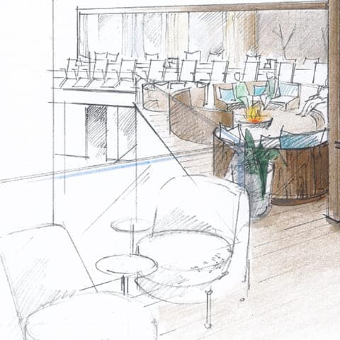 Blick in die Feuerlounge (Architektur-Zeichnung, &copy; wellverde concept GmbH) Mehr Stil, mehr W&auml;rme, mehr Ruhe &ndash; ab Anfang M&auml;rz 2026 wird umgebaut.